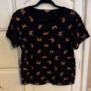 Butterfly Print Black T-Shirt